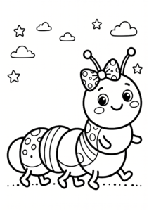Caterpillar Wearing a Bow Doodle Page coloring page