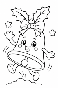 Christmas Bell with Holly Leaves Coloring Sheet coloring page