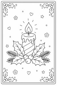 Christmas Candle with Holly Printable Card coloring page