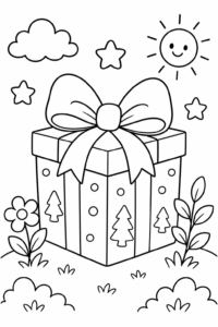 Christmas Gift Box with a Big Bow Coloring Sheet coloring page