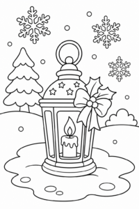 Christmas Lantern with Snowflakes Coloring Card coloring page