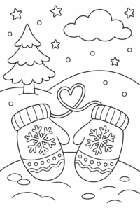 Christmas Mittens with Snowflake Patterns Doodle Page coloring page