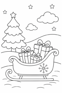 Christmas Sleigh with Gift Boxes Coloring Page coloring page