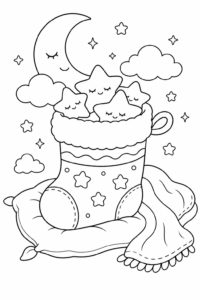 Christmas Stocking Filled with Stars Doodle Page coloring page