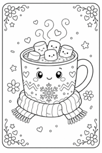 Cozy Christmas Mug with Marshmallows Doodle Card coloring page