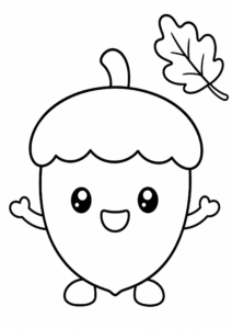 Cute Acorn Friends Under Falling Leaves Coloring Card coloring page