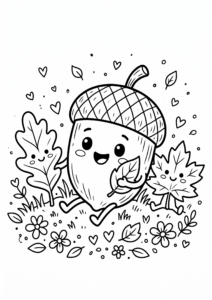 Cute Acorn with Leaf Friends Coloring Sheet coloring page