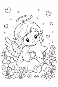 Cute Angel Holding a Star Coloring Page coloring page