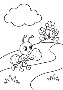 Cute Ant Carrying a Crumb Coloring Sheet coloring page
