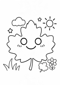 Cute Autumn Leaf with a Happy Face Coloring Page coloring page