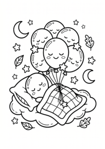 Cute Balloon Bunch with Stars Coloring Card coloring page