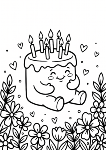 Cute Birthday Cake with Candles Coloring Page coloring page