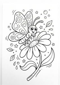 Cute Butterfly Sitting on a Flower Doodle Card coloring page