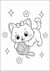 Cute Cat Wearing a Tiny Bow Coloring Card coloring page