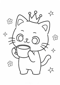 Cute Cat with a Crown Coloring Card coloring page