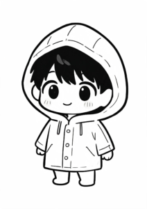 Cute Chibi Boy Wearing a Raincoat coloring page