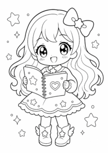 Cute Chibi Girl Holding a Notebook coloring page