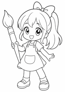 Cute Chibi Girl Holding a Paintbrush coloring page