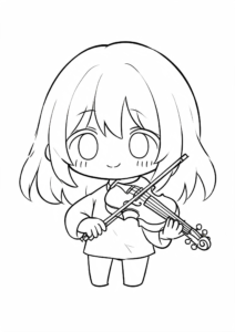Cute Chibi Girl Playing a Small Violin coloring page