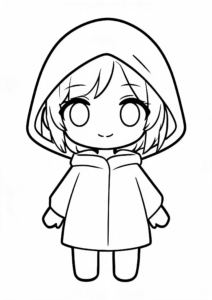 Cute Chibi Girl Wearing a Raincoat coloring page
