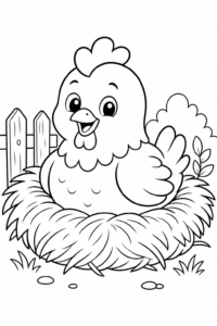 Cute Chicken Sitting on a Nest Doodle Page coloring page
