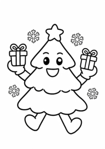 Cute Christmas Tree with Tiny Gifts Coloring Page coloring page