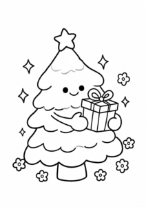 Cute Christmas Tree with Tiny Gifts Coloring Page coloring page