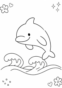 Cute Dolphin Jumping Over Waves Coloring Page coloring page