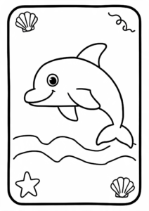 Cute Dolphin Jumping Over Waves Doodle Card coloring page