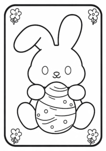 Cute Easter Bunny Holding a Painted Egg Coloring Page coloring page