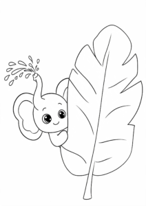Cute Elephant Spraying Water Coloring Page coloring page