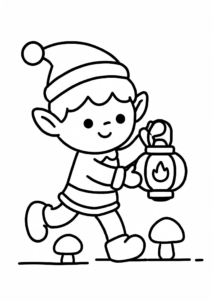 Cute Elf Carrying a Lantern Doodle Card coloring page