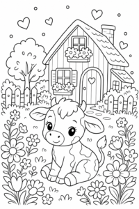 Cute Farmhouse with a Garden Doodle Card coloring page