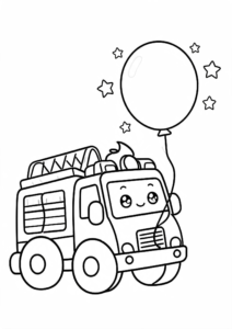 Cute Fire Truck with Big Wheels Coloring Page coloring page