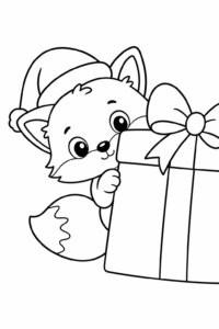 Cute Fox Wearing a Christmas Hat Coloring Sheet coloring page