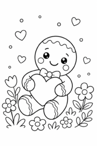Cute Gingerbread Man Holding a Heart Printable Coloring Page coloring page