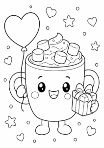 Cute Hot Cocoa Mug with Marshmallows Coloring Sheet coloring page