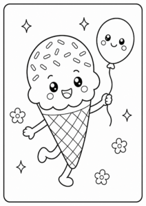 Cute Ice Cream Cone with Sprinkles Coloring Page coloring page