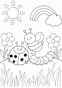 Cute Insect Friends in a Garden Doodle Page coloring page