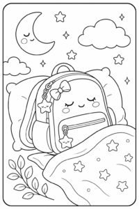 Cute Kawaii Backpack with Star Charms Printable Coloring Page coloring page