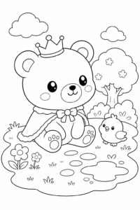 Cute Kawaii Bear Wearing a Tiny Crown Printable Card coloring page