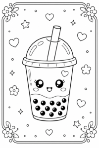 Cute Kawaii Bubble Tea Cup Printable Coloring Sheet coloring page