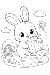 Cute Kawaii Bunny with a Strawberry Coloring Page coloring page