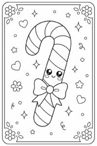 Cute Kawaii Candy Cane with Sparkles Coloring Page coloring page