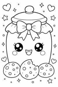 Cute Kawaii Cookie Jar with a Bow Printable Card coloring page