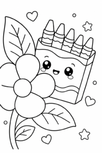Cute Kawaii Crayon Box with Smiling Faces Coloring Card coloring page