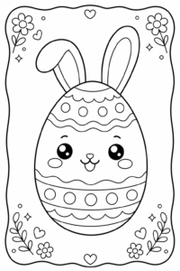 Cute Kawaii Easter Egg with Bunny Ears Printable Coloring Sheet coloring page