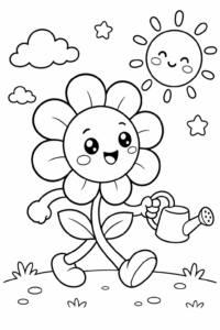 Cute Kawaii Flower Under the Sun Coloring Sheet coloring page