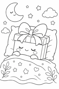 Cute Kawaii Gift Box with a Big Bow Coloring Sheet coloring page