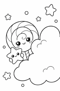 Cute Kawaii Lollipop Holding a Star Doodle Page coloring page